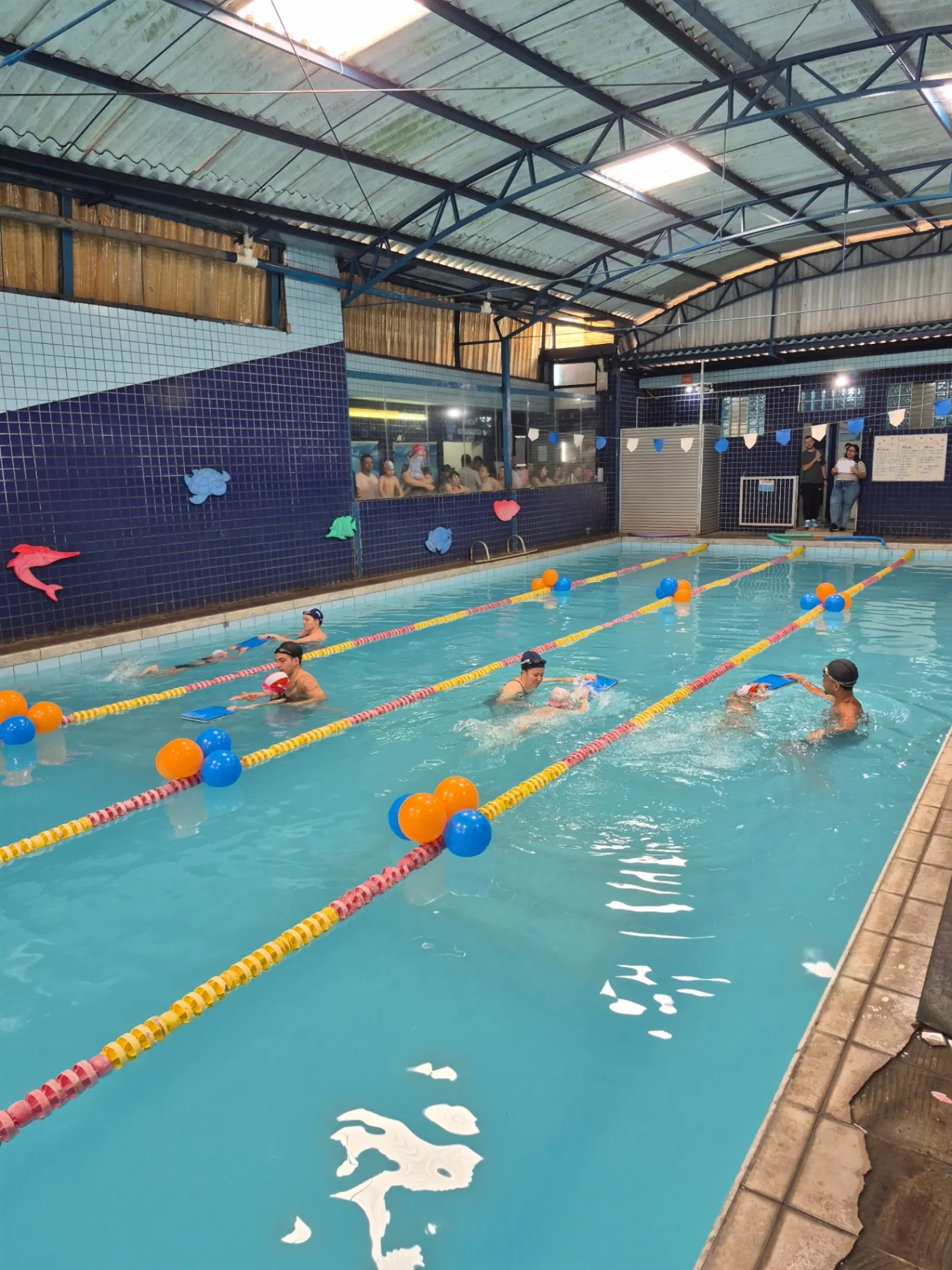 Aula de natação na piscina semi-olímpica da unidade São Mateus
